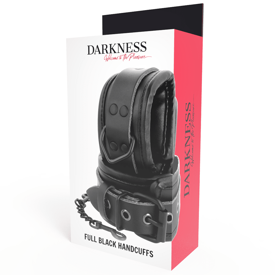 DARKNESS - ADJUSTABLE BLACK LEATHER HANDS HANDCUFFS - Kink&Play