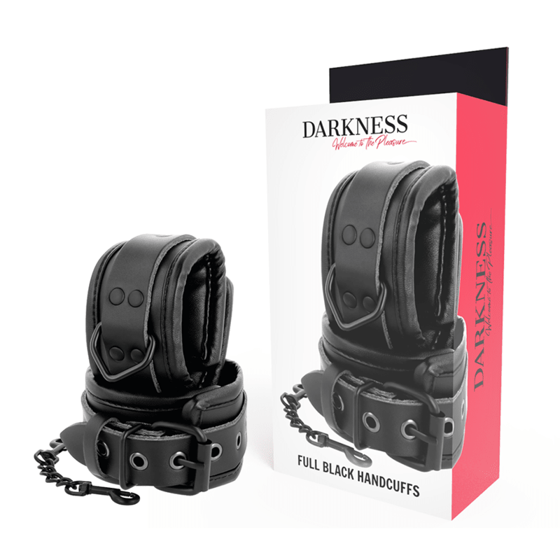 DARKNESS - ADJUSTABLE BLACK LEATHER HANDS HANDCUFFS - Kink&Play