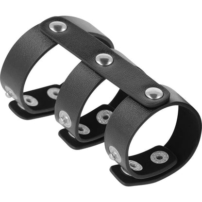 DARKNESS - ADJUSTABLE LEATHER DOUBLE PENIS AND TESTICLE RING - Kink&Play