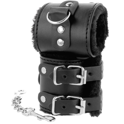 DARKNESS - BLACK ADJUSTABLE LEATHER HANDCUFFS WITH LINING - Kink&Play