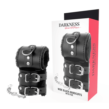 DARKNESS - BLACK ADJUSTABLE LEATHER HANDCUFFS WITH LINING - Kink&Play