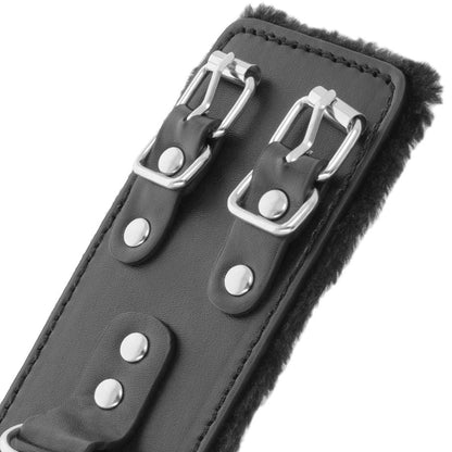 DARKNESS - BLACK ADJUSTABLE LEATHER HANDCUFFS WITH LINING - Kink&Play