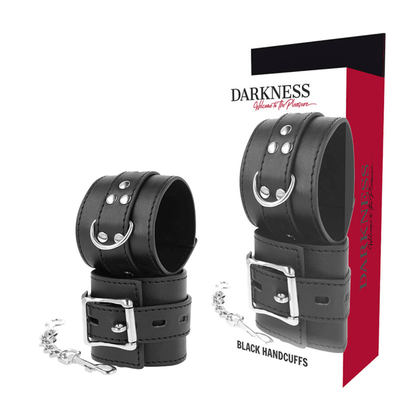 DARKNESS - BLACK LEATHER HANDCUFFS - Kink&Play