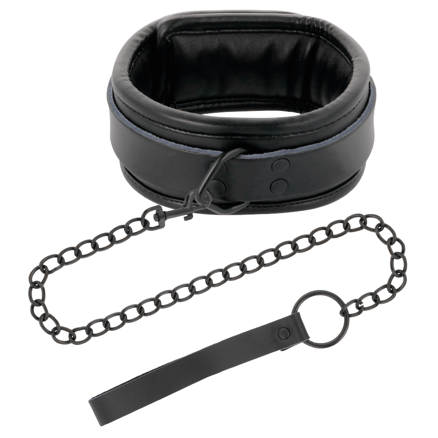 DARKNESS - BLACK LEATHER HANDCUFFS AND COLLAR - Kink&Play