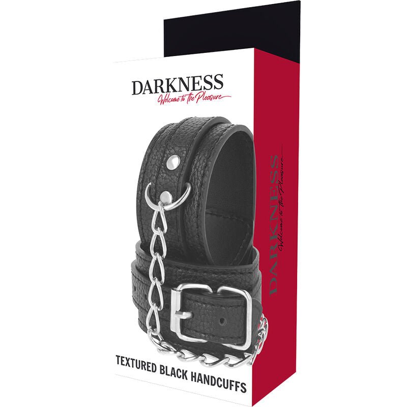 DARKNESS - BLACK TEXTURED LEATHER HANDCUFFS - Kink&Play