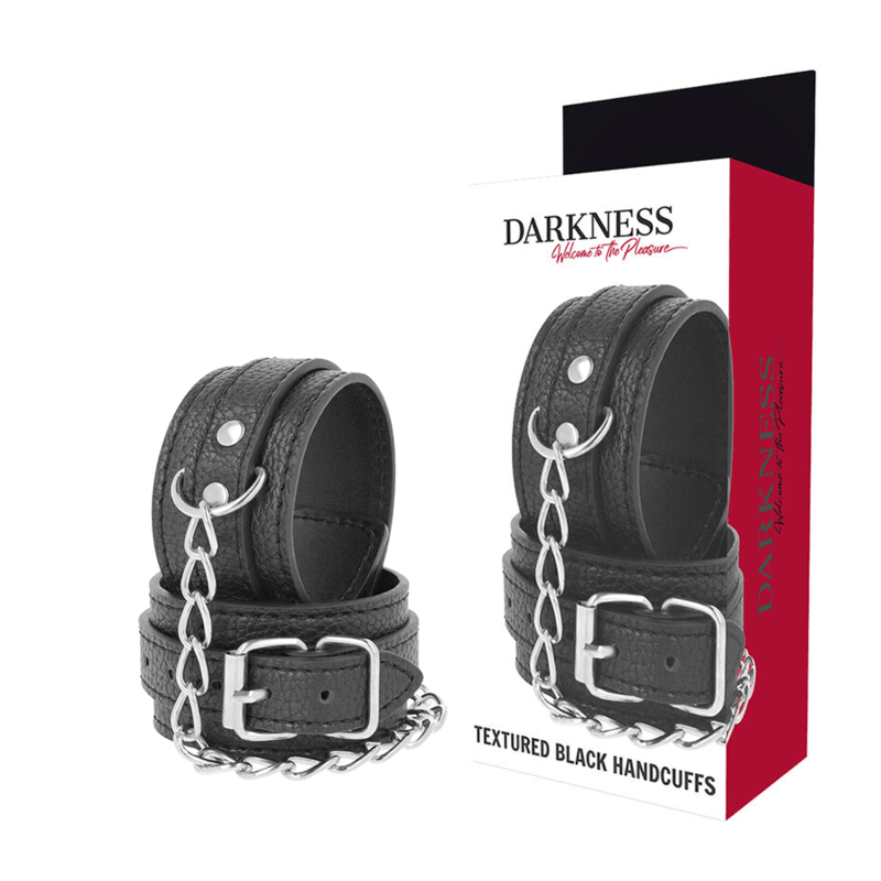 DARKNESS - BLACK TEXTURED LEATHER HANDCUFFS - Kink&Play