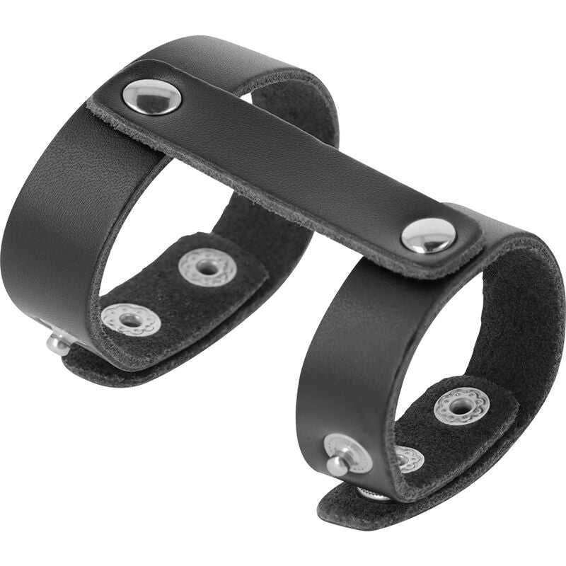 DARKNESS - LEATHER ADJUSTABLE PENIS AND TESTICLE RING - Kink&Play
