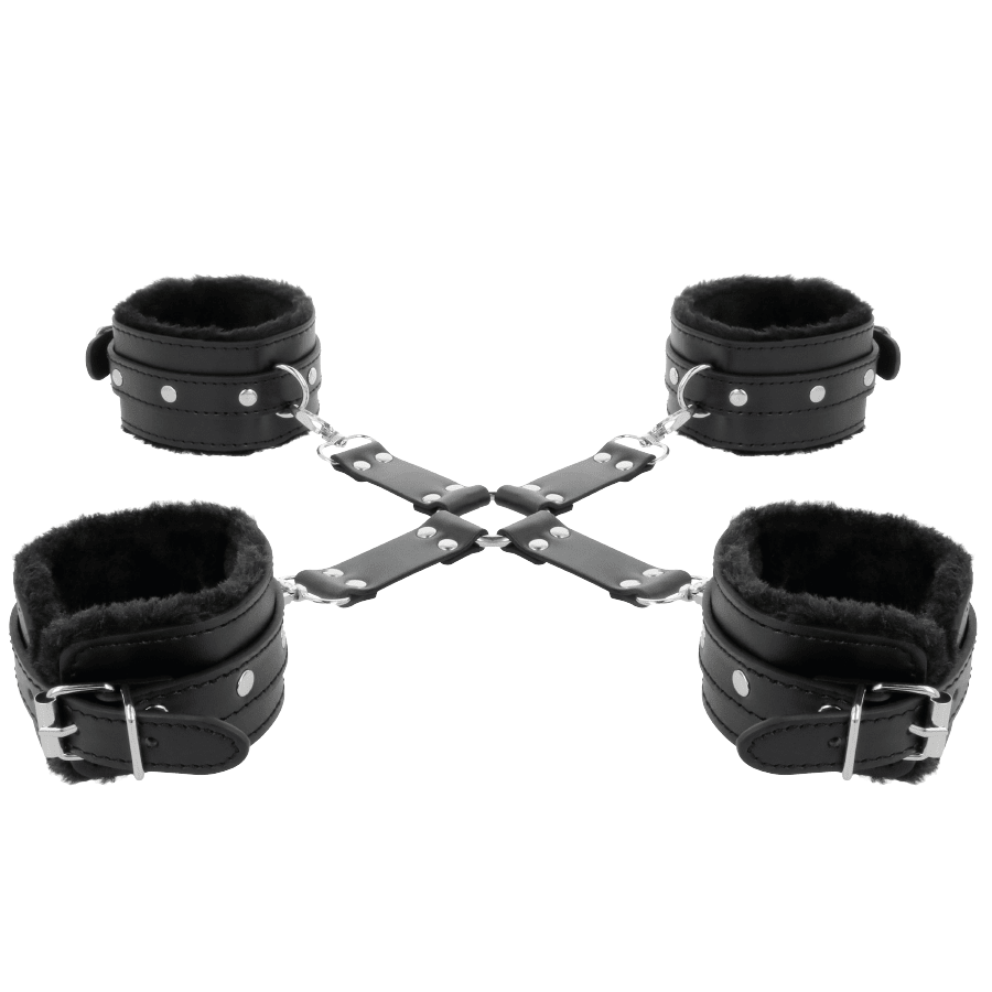 DARKNESS - LEATHER HANDCUFFS FOR FOOT AND HANDS BLACK - Kink&Play