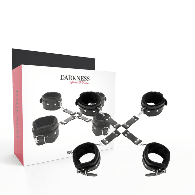 DARKNESS - LEATHER HANDCUFFS FOR FOOT AND HANDS BLACK - Kink&Play