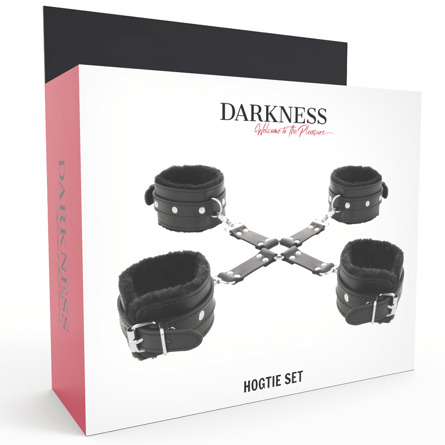 DARKNESS - LEATHER HANDCUFFS FOR FOOT AND HANDS BLACK - Kink&Play