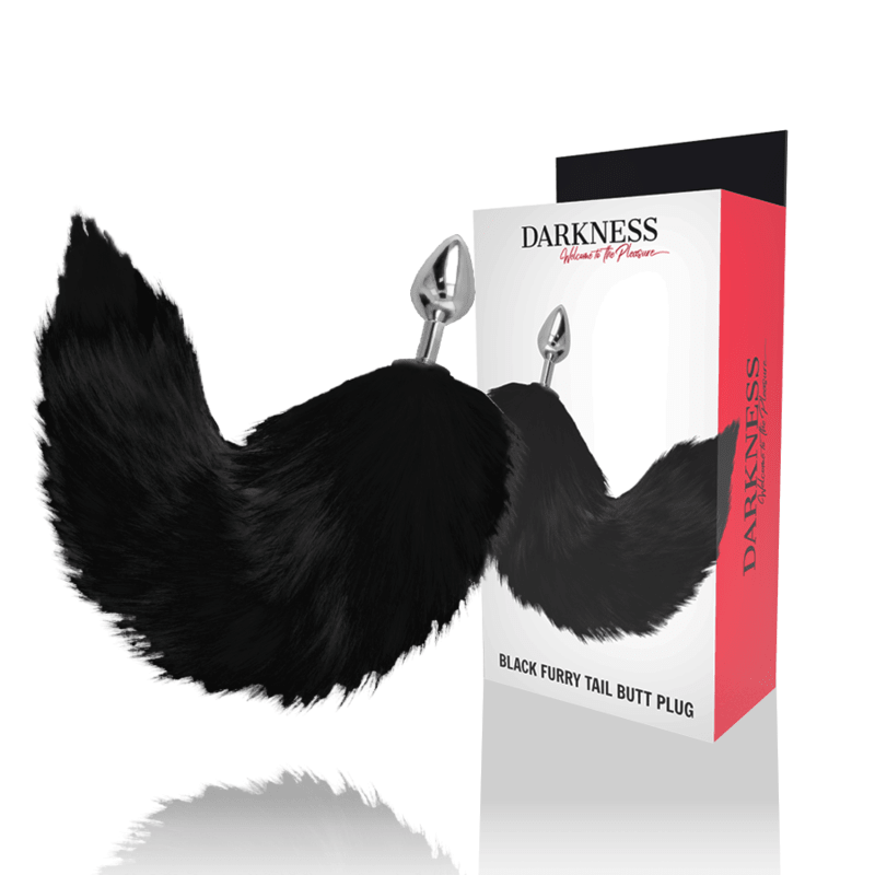 DARKNESS - SILVER ANAL PLUG 8 CM WITH BLACK TAIL - Kink&Play