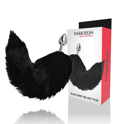 DARKNESS - SILVER ANAL PLUG 8 CM WITH BLACK TAIL - Kink&Play