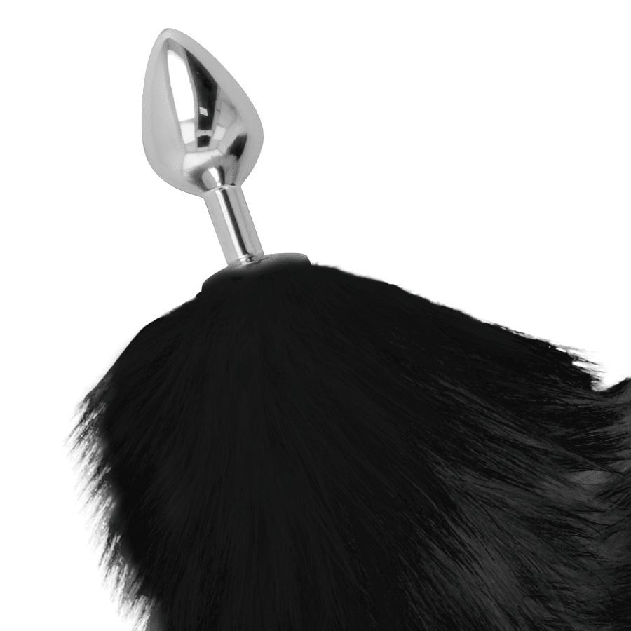 DARKNESS - SILVER ANAL PLUG 8 CM WITH BLACK TAIL - Kink&Play