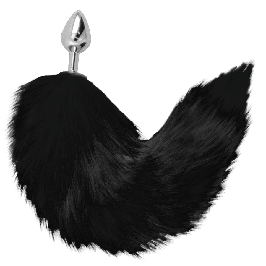 DARKNESS - SILVER ANAL PLUG 8 CM WITH BLACK TAIL - Kink&Play