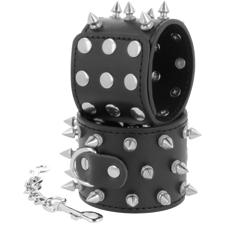 DARKNESS - SKULLS AND BONES BLACK SPIKED HANDCUFFS - Kink&Play