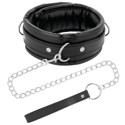 DARKNESS - SOFT LEATHER NECKLACE WITH CHAIN - Kink&Play