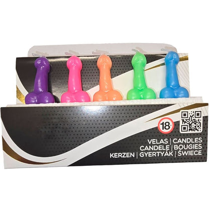 DIABLO PICANTE - BOX OF 5 PENIS - SHAPED CANDLES IN DIFFERENT COLORS - Kink&Play