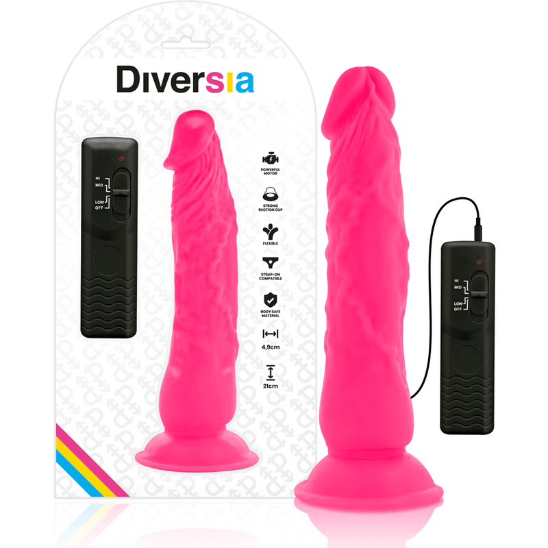 DIVERSIA - FLEXIBLE VIBRATING DILDO PINK 21 CM - O - 4.9 CM - Kink&Play
