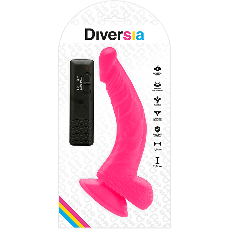 DIVERSIA - FLEXIBLE VIBRATING DILDO PINK 21.5 CM - O - 4.5 CM - Kink&Play