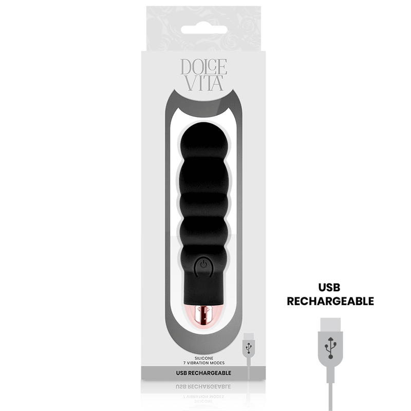 DOLCE VITA - RECHARGEABLE VIBRATOR SIX BLACK 7 SPEEDS - Kink&Play