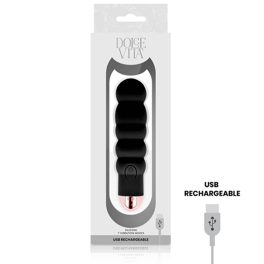 DOLCE VITA - RECHARGEABLE VIBRATOR SIX BLACK 7 SPEEDS - Kink&Play