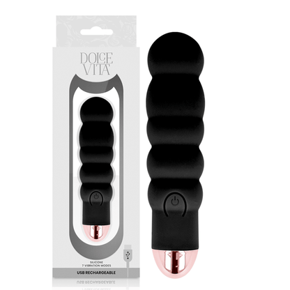 DOLCE VITA - RECHARGEABLE VIBRATOR SIX BLACK 7 SPEEDS - Kink&Play