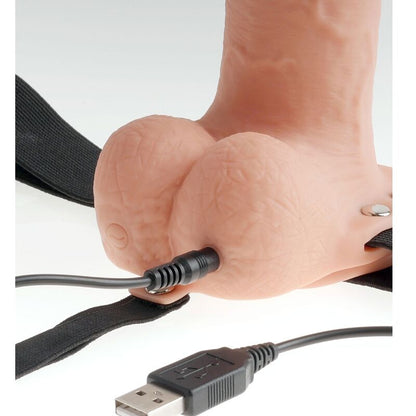 FETISH FANTASY SERIES - ADJUSTABLE HARNESS REALISTIC PENIS WITH BALLS RECHARGEABLE AND VIBRATOR 23 CM - Kink&Play