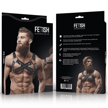 FETISH SUBMISSIVE ATTITUDE - ADJUSTABLE NEOPRENE CROSS - OVER CHEST BULLDOG HARNESS WITH ZIPPERS FOR MEN - Kink&Play