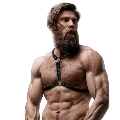 FETISH SUBMISSIVE ATTITUDE - ECO - LEATHER CHEST HARNESS WITH DOUBLE SUPPORT AND STUDS FOR MEN - Kink&Play