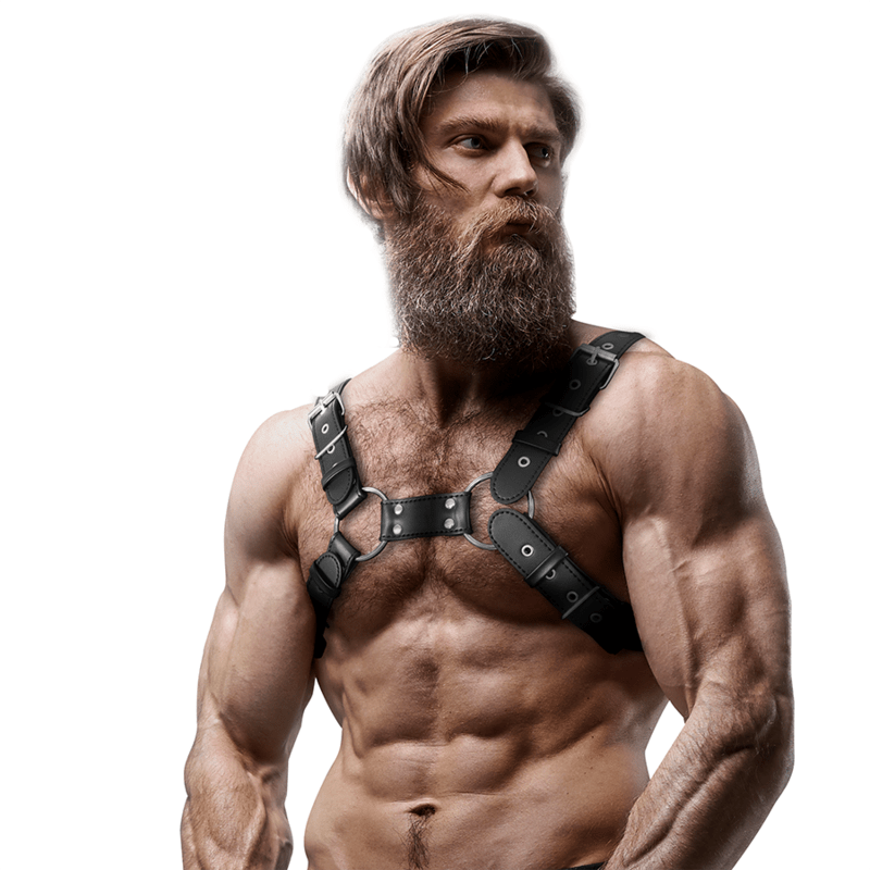 FETISH SUBMISSIVE ATTITUDE - MENS ADJUSTABLE ECO - LEATHER CHEST BULLDOG HARNESS - Kink&Play