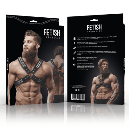 FETISH SUBMISSIVE ATTITUDE - MENS CROSSED CHEST ECO - LEATHER HARNESS WITH RIVETS - Kink&Play
