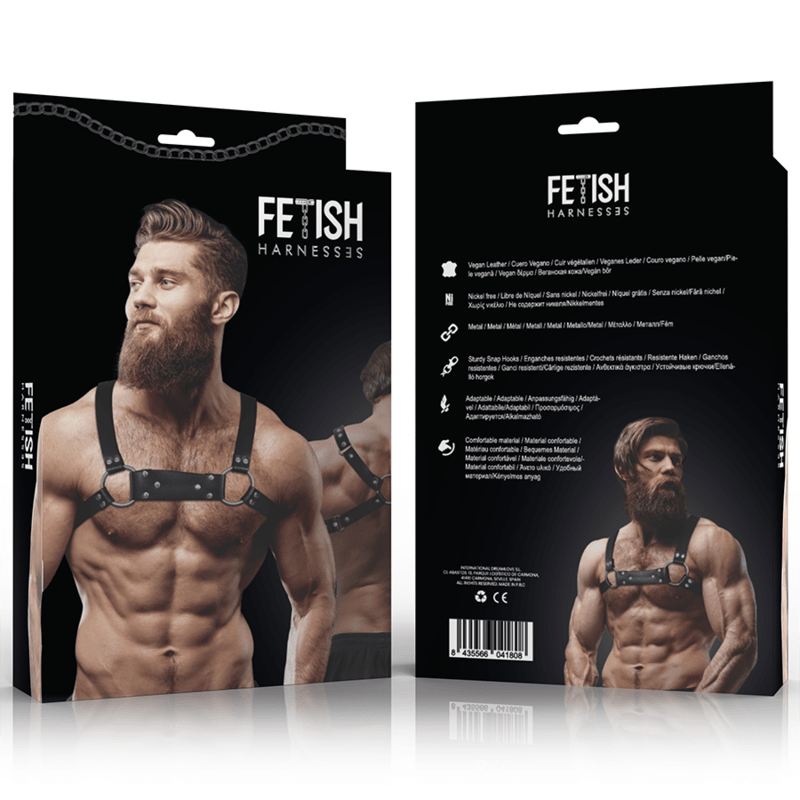 FETISH SUBMISSIVE ATTITUDE - MENS ECO - LEATHER BULLDOG CHEST HARNESS SIZE M/L - Kink&Play