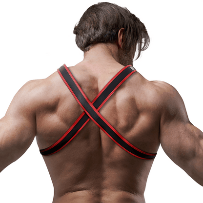 FETISH SUBMISSIVE ATTITUDE - MENS ECO - LEATHER CHEST BULLDOG HARNESS BLACK/RED - Kink&Play
