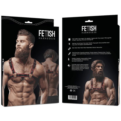 FETISH SUBMISSIVE ATTITUDE - MENS ECO - LEATHER CHEST HARNESS BLACK/RED - Kink&Play