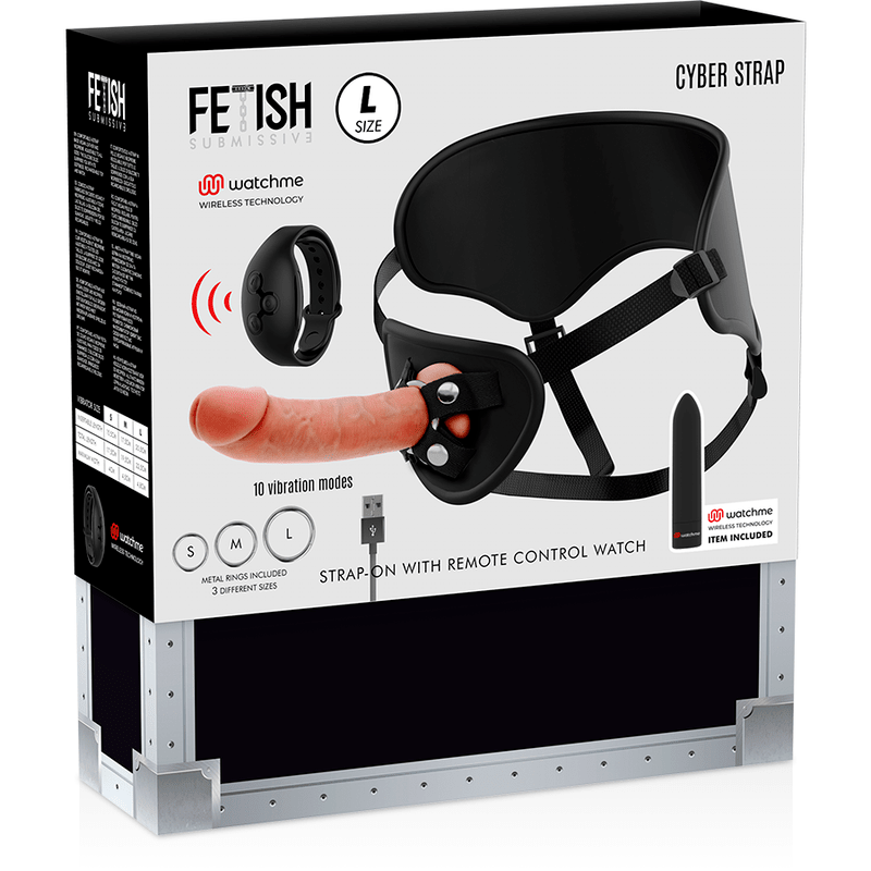 FETISH SUBMISSIVE CYBER STRAP - HARNESS WITH DILDO AND BULLET REMOTE CONTROL WATCHME L TECHNOLOGY - Kink&Play