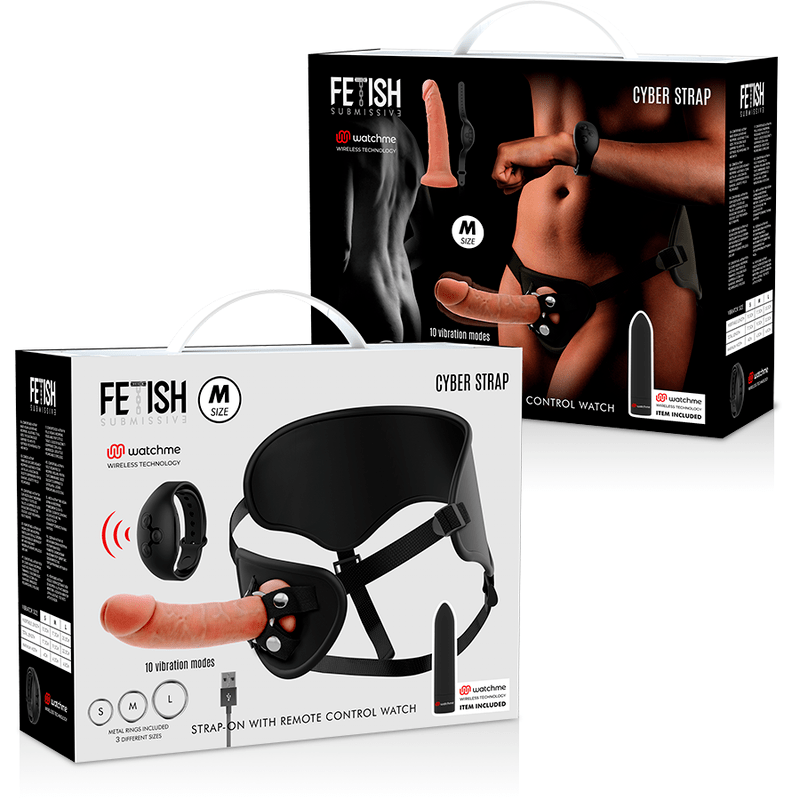 FETISH SUBMISSIVE CYBER STRAP - HARNESS WITH DILDO AND BULLET REMOTE CONTROL WATCHME M TECHNOLOGY - Kink&Play