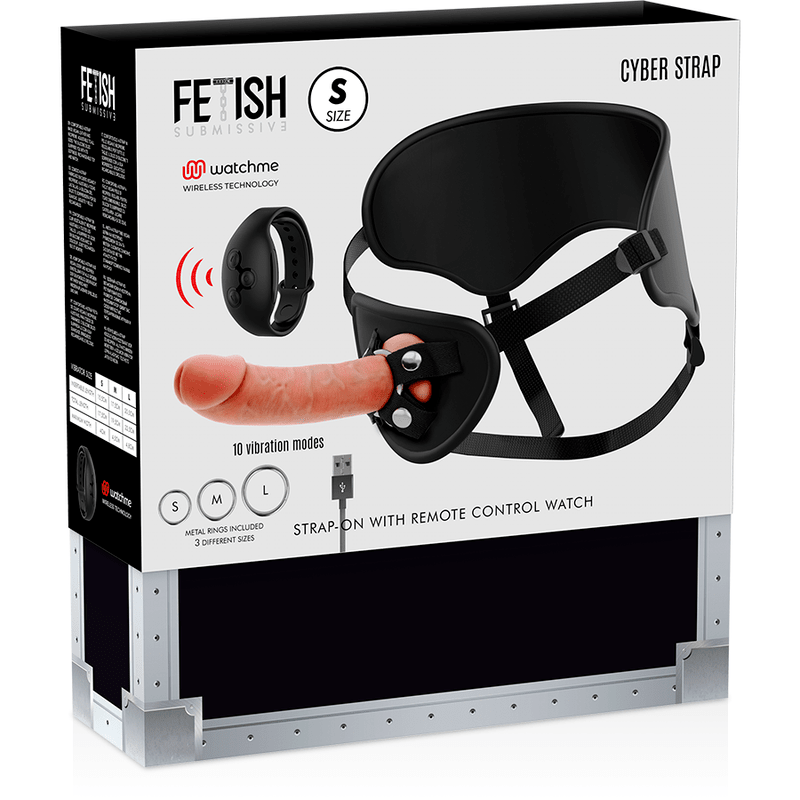 FETISH SUBMISSIVE CYBER STRAP - HARNESS WITH REMOTE CONTROL DILDO WATCHME S TECHNOLOGY - Kink&Play