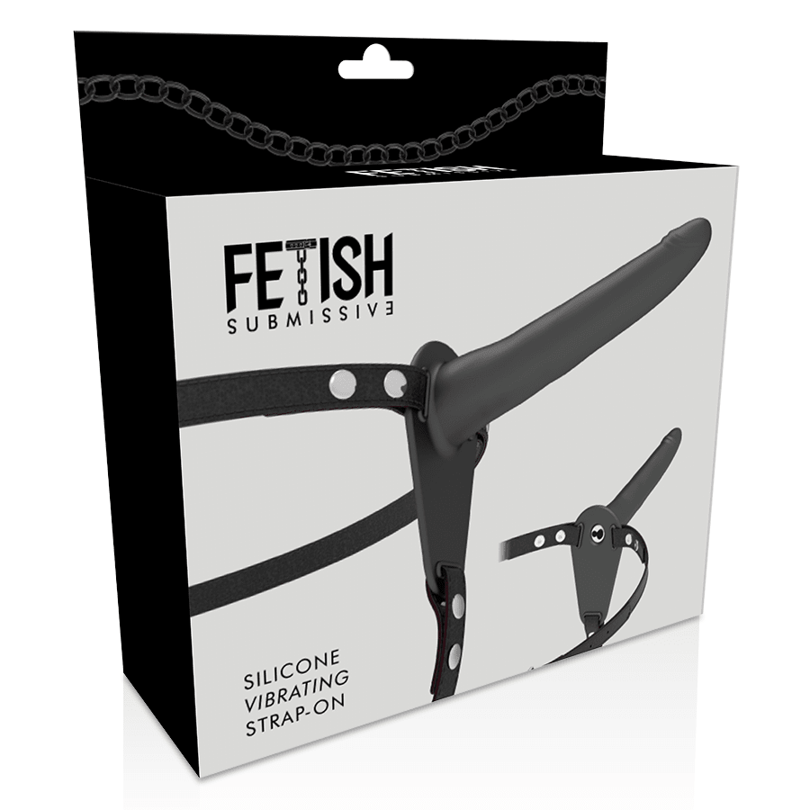 FETISH SUBMISSIVE HARNESS - BLACK SILICONE VIBRATOR 15 CM - Kink&Play