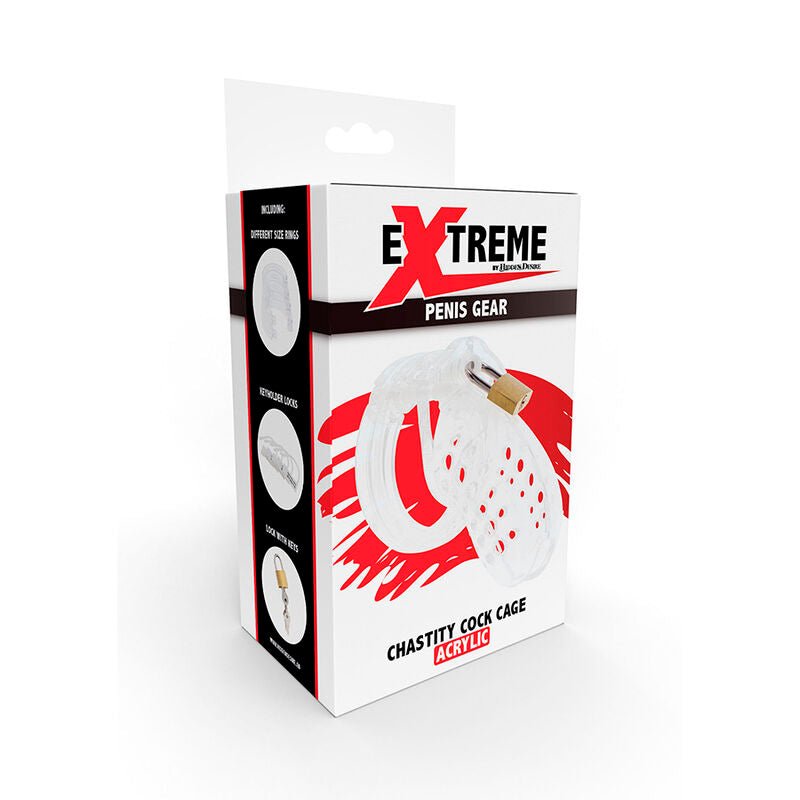 HIDDEN DESIRE - EXTREME CHASTITY COCK CAGE ACRYLIC ADJUSTABLE CLEAR - Kink&Play
