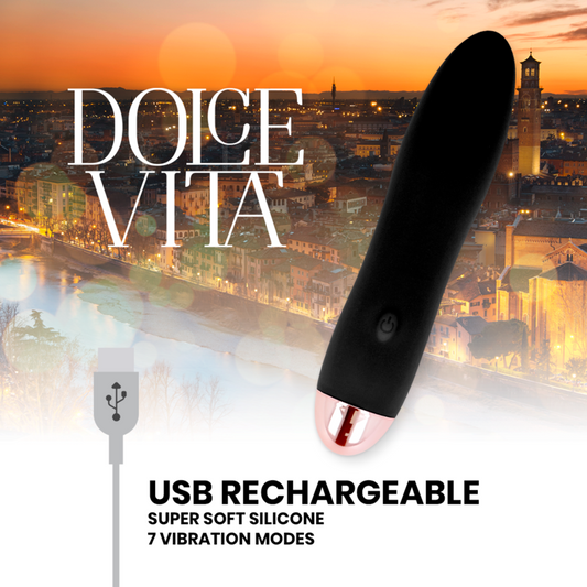 DOLCE VITA - UPPLADDNINGSBAR VIBRATOR FYRA SVARTA 7 HASTIGHETER