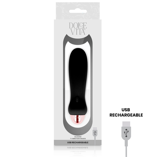DOLCE VITA - UPPLADDNINGSBAR VIBRATOR FEM SVART 7 HASTIGHETER