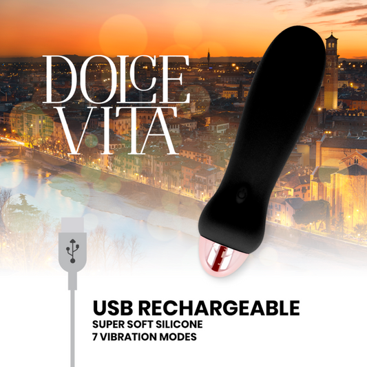 DOLCE VITA - UPPLADDNINGSBAR VIBRATOR FEM SVART 7 HASTIGHETER