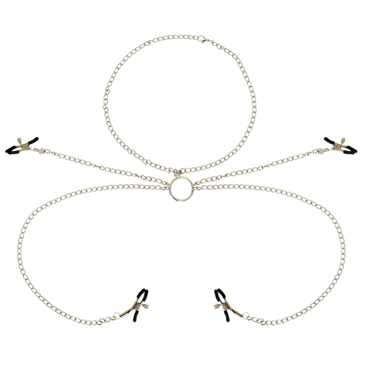 OHMAMA FETISH 4 BRÖSTVÅRTKLÄMMA MED KEDJEHALSBAND