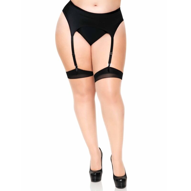 LEG AVENUE - PLUS LYCRA SHEER 2 TONE THIGH HIGH WITH BACKSEAM AND CUBAN HEEL - Kink&Play