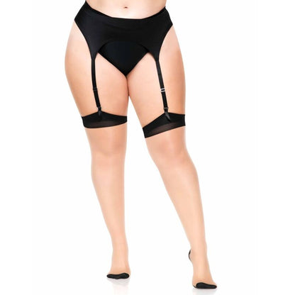 LEG AVENUE - PLUS LYCRA SHEER 2 TONE THIGH HIGH WITH BACKSEAM AND CUBAN HEEL - Kink&Play