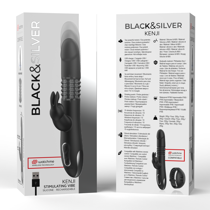 BLACK&SILVER - KENJI UP & DOWN RABBITVIBRATOR + WATCHME FJÄRRKONTROLL