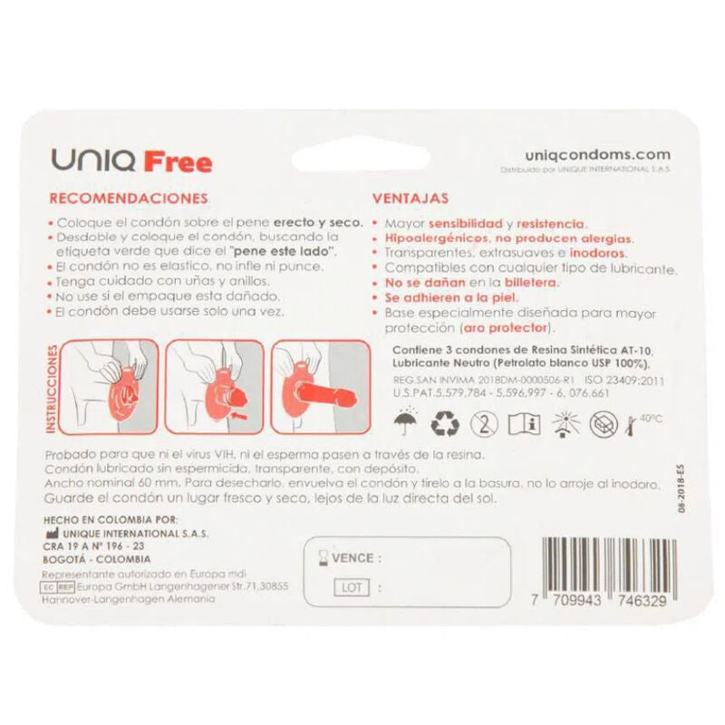 UNIQ - FREE LATEX FREE CONDOMS WITH PROTECTIVE RING 3 UNITS - Kink&Play