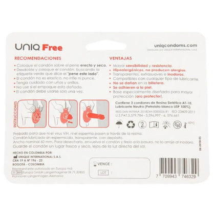 UNIQ - FREE LATEX FREE CONDOMS WITH PROTECTIVE RING 3 UNITS - Kink&Play