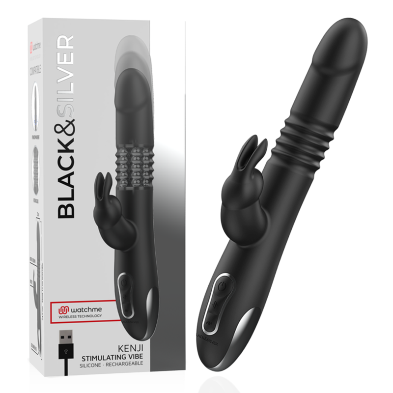 BLACK&SILVER - KENJI UP & DOWN RABBITVIBRATOR + WATCHME FJÄRRKONTROLL