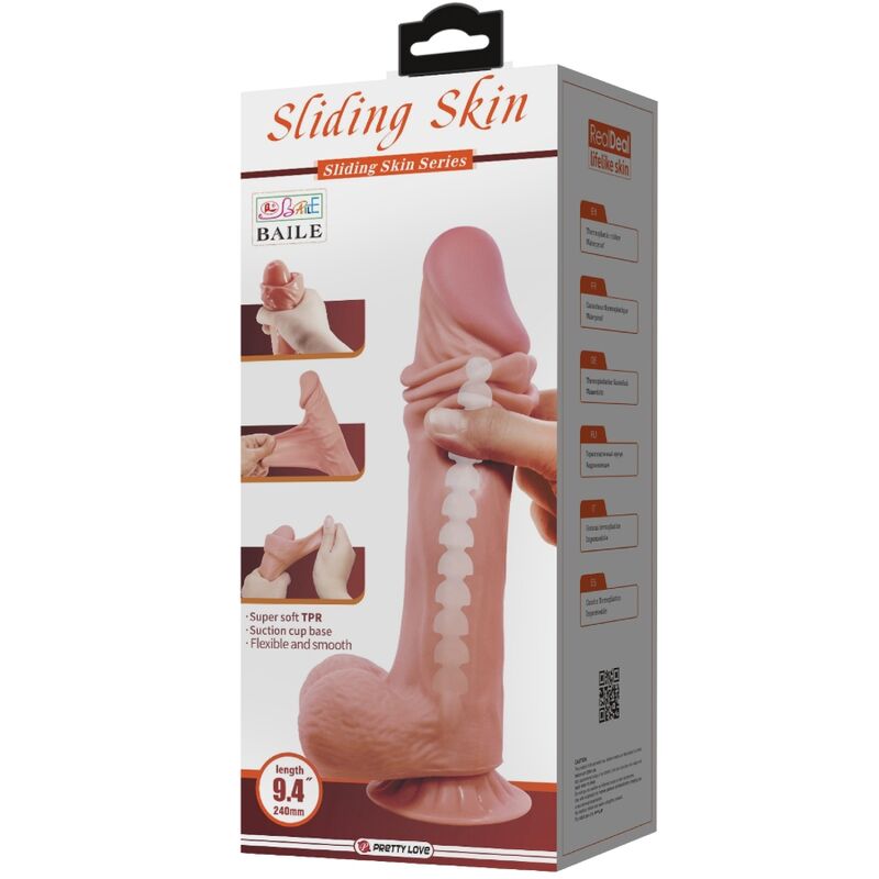 PRETTY LOVE - SLIDING SKIN SERIES REALISTISK DILDO MED SKJUTANDE HUD SUGKOPP BRUN 24 CM